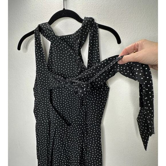 Audrey Halterneck Black White Polka Dot Open Tie Back Pleat Wide Leg Jumpsuit S - Picture 2 of 16